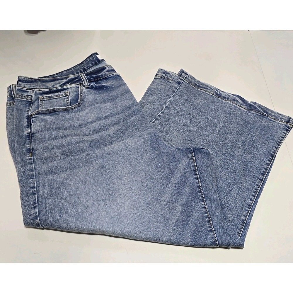 Lane Bryant Flex Magic Mid-Rise Wide Leg Crop Jeans Womens 20 Blue Stretch Denim